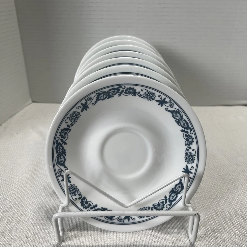 Set of 7 vintage 1970's  corning corelle old town blue saucers - 6-1/8